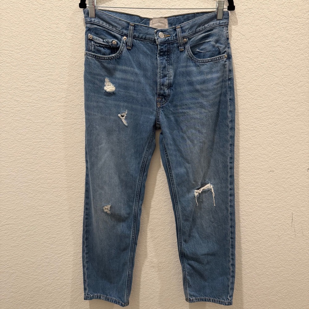 Everlane The Summer Slouch Jean Organic Cotton Distressed Straight Leg Blue 26